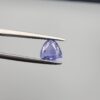 Studio close-up photograph showcasing a 1.55-carat oval trillion-cut natural soft delicate periwinkle blue violet-blue sapphire loose gemstone featuring subtle color zoning and natural internal characteristics, held securely in precision tweezers.