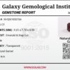 Official scan of a Galaxy Gemological Institute (GGI) Gemstone Report for a 3.16-carat Natural Rhodolite Garnet, detailing certificate number KHI261050766, emerald step cut measurements (9.01 x 7.70 x 4.58 mm), purple color, transparent clarity, and digital gem specimen image.