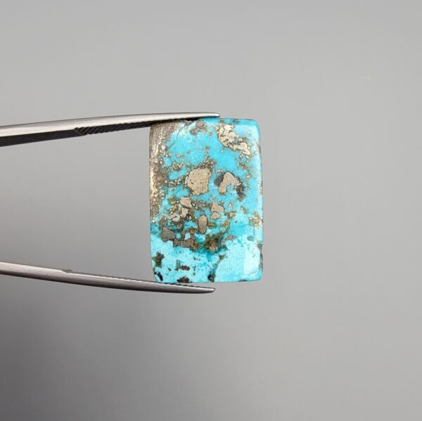 Natural Turquoise (Feroza) – 27.97 Carat – Kerman City Origin (Iran) - Rectangular Shape with Unique Pyrite Inclusion