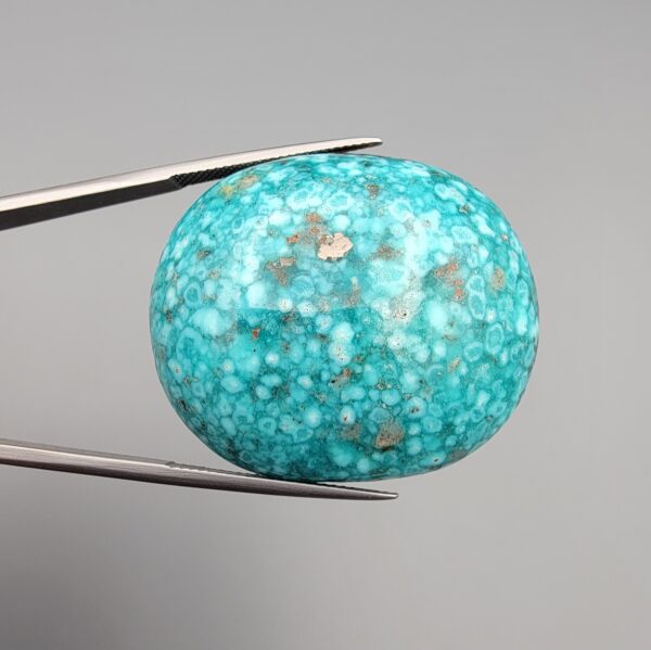 Natural Spiderweb Turquoise (Feroza) – Weight 123.52 Carat – Origin Kerman (Iran) – Rounded Mixed Shape – Matrix Patches and Pyrite Inclusions