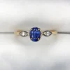 0.68 Carat Natural Ceylon Blue Sapphire & Diamond Ring in 18K Yellow Gold – Elegant Oval-Cut Neelam Solitaire