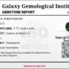 High-resolution scan of an official GGI (Galaxy Gemological Institute) Gemstone Report for a 1.48-carat Natural Chrome Green Tourmaline sourced from Tanzania, detailed with certificate number KHI2610280448, cushion mixed cut dimensions (7.77 x 6.94 x 4.33 mm), transparent green color, and QR verification code.