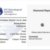 Official Diamond Report card scan from NY. Gemological Institute for a 0.05-carat round brilliant loose natural diamond, detailing report number NYDGR64-7863203 (dated Oct 26 2026), H color, VVS2 clarity, Very Good cut, Very Good polish/symmetry, None fluorescence, and measurements 2.35-2.36x1.50 mm.